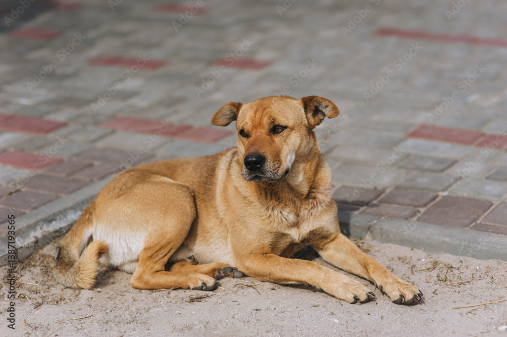 Portrait of a homeless abandoned dog, a lonely mongrel on the street. Photo of an animal. Portrait of a homeless abandoned dog, a lonely mongrel on the street. Photo of an animal.