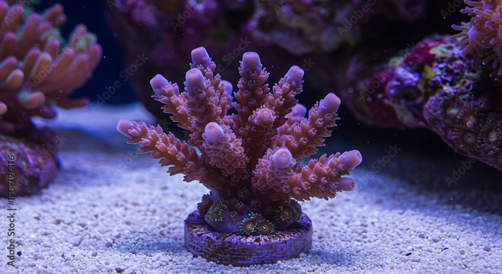 Obraz premium Underwater Lavender Coral Bloom: Vibrant Reef Life AI Generated