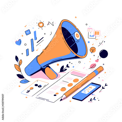 Digital Marketing and Social Media Ads	A modern vector showing a digital marketing strategy with analytics and social engagement icons, suitable for agencies and content creators.