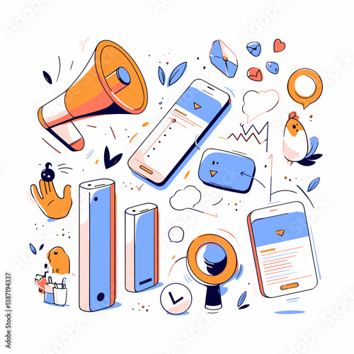 Digital Marketing and Social Media Ads	A modern vector showing a digital marketing strategy with analytics and social engagement icons, suitable for agencies and content creators.