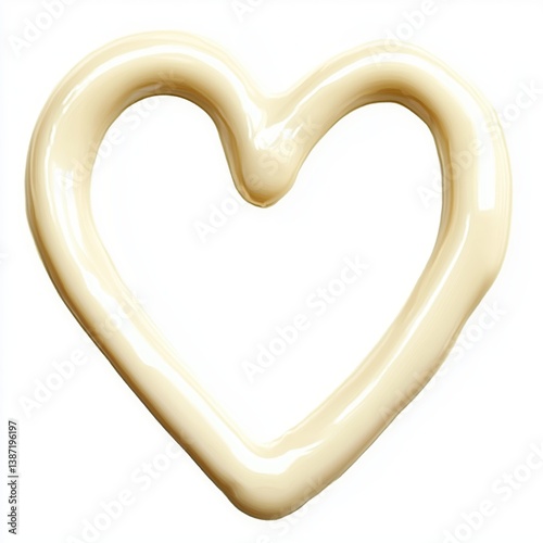 Delicate Creamy Heart Shape Crafted with Smooth Textured Whipped Cream on White Background
