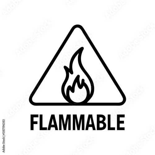 Flammable warning icon with fire symbol in black and white  