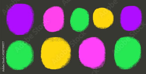 Circle blobs colorful callout set. Polka dots aerosol spray stencils shapes pack. Vector hand drawn kids round note stickers figures collection illustration isolated illustration.