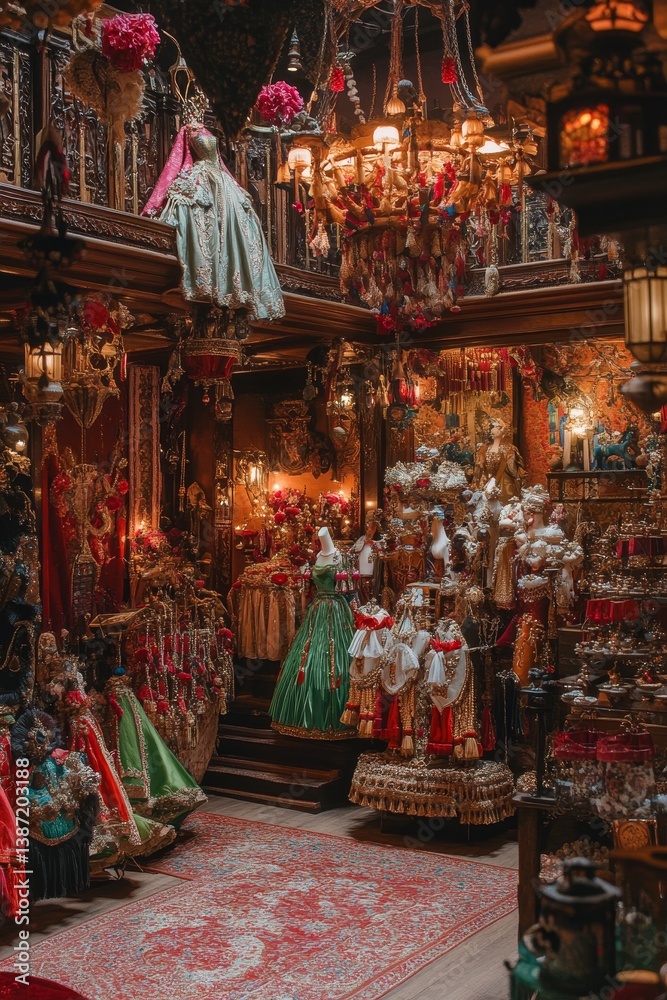 Fototapeta premium Ornate interior with multiple levels decorations and textiles creating a