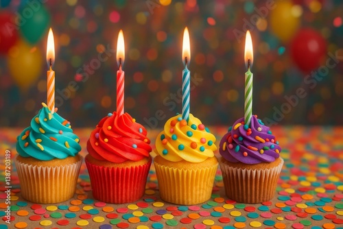 Colorful Cupcakes With Candles Celebrating a Joyful Occasion at a Festive Party