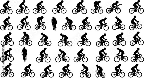 set of 106 high quality bicyclists silhouettes - vector
