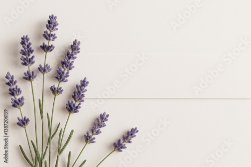 Fresh Lavender Stems Arranged Elegantly on a Light Background for a Calming A...