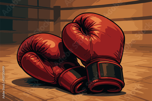 Boxing Gloves Resting in Ring After Intense Training Session