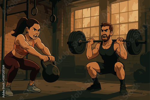 Intense CrossFit Duo Training in Industrial Gym Setting