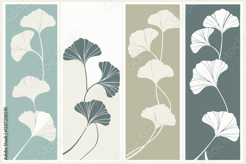 Minimalist Ginkgo Leaf Art Set – Modern Botanical Illustrations in Soft Muted Tones