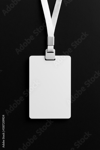 Blank Vertical ID Card with Lanyard on Black Background