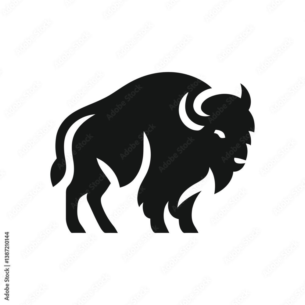 Obraz premium Stylized Buffalo Illustration Standing in Black and White Animal Graphic