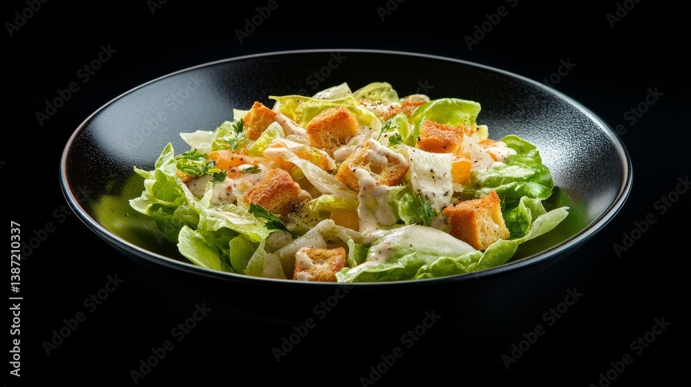 A classic Caesar salad with romaine lettuce, croutons, and Caesar dressing. Featuring crisp and creamy elements A classic Caesar salad with romaine lettuce, croutons, and Caesar dressing. Featuring crisp and creamy elements