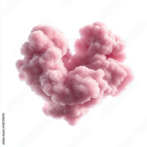 Fluffy Pink Cloud Shaping a Heart on a White Background Evoking Love and Serenity
