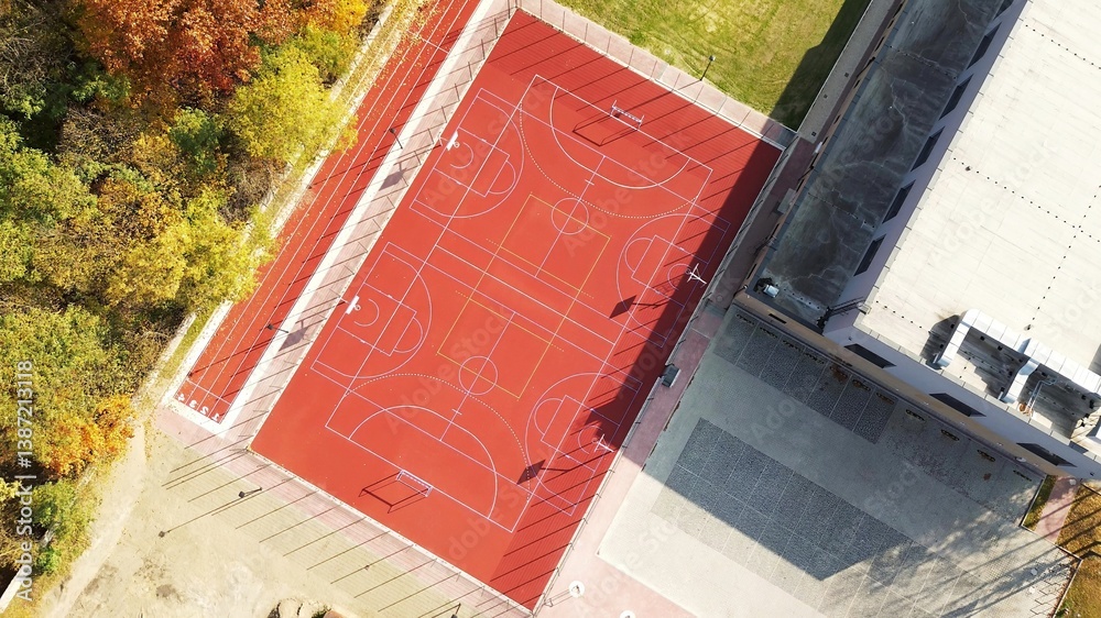 Basketball and soccer court aerial view