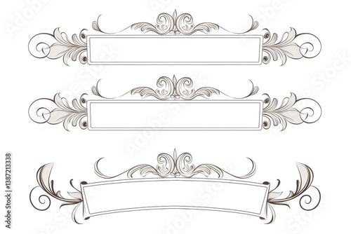 ornamental ribbon banner drawing isolated on white or transparent png