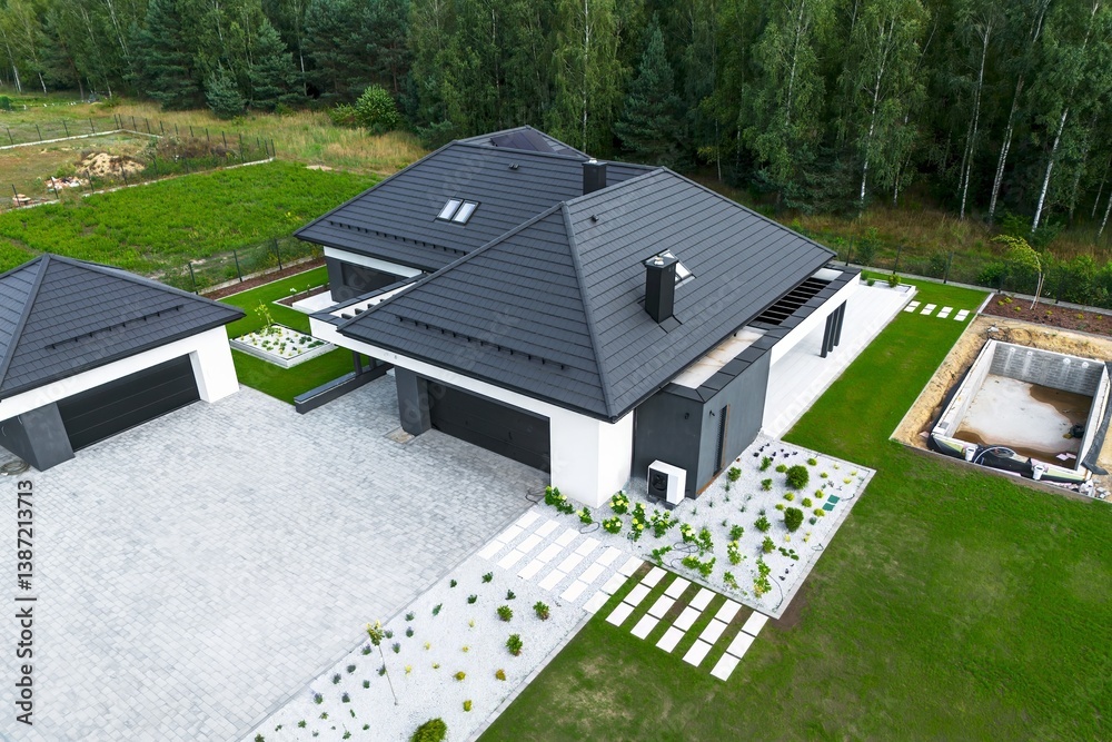 House under construction in countryside