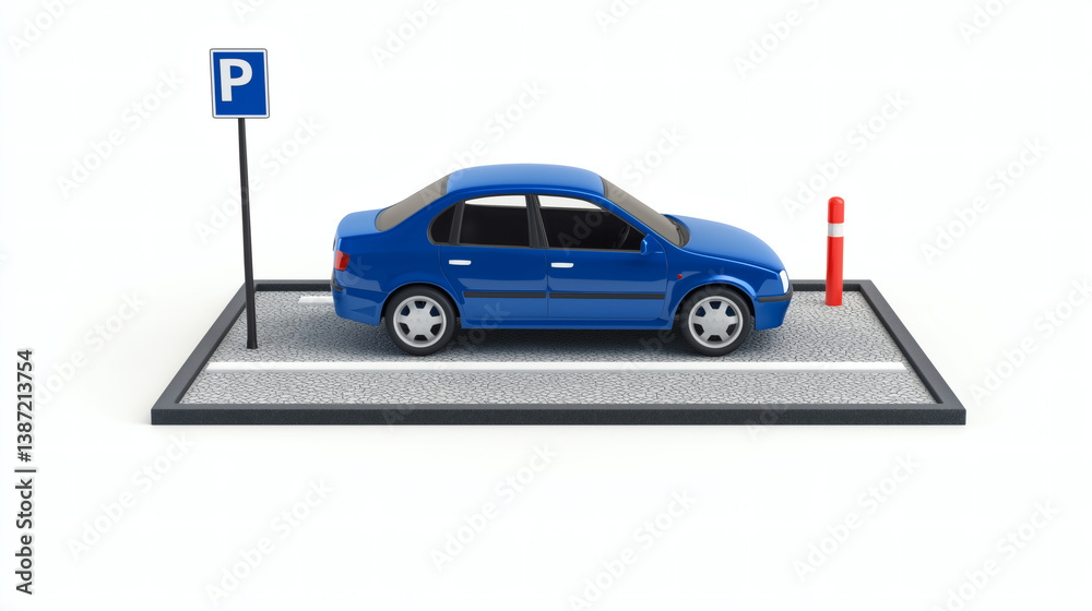 Naklejka premium Blue Car in Parking Slot 3D Illustration