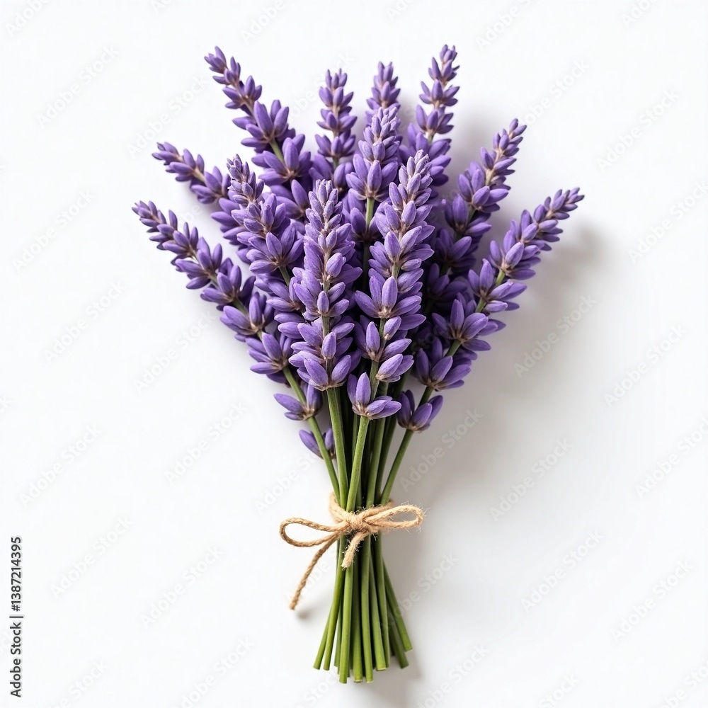 Obraz premium Lavender bouquet. Close-up of lavender flowers tied into a small bouquet with a light background.