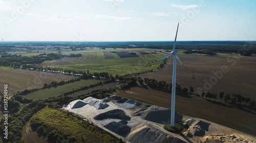 Obraz na płótnie Windmill in aerial view of farmland landscape w salonie
