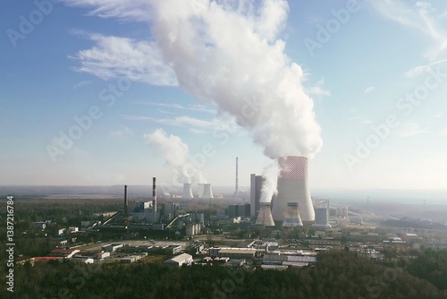 Obraz na płótnie Industrial cooling towers releasing exhaust w salonie