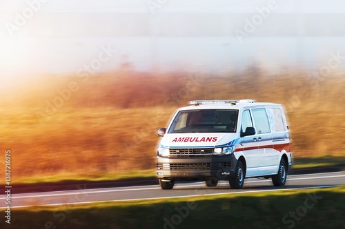Ambulance races down highway responding to emergency call