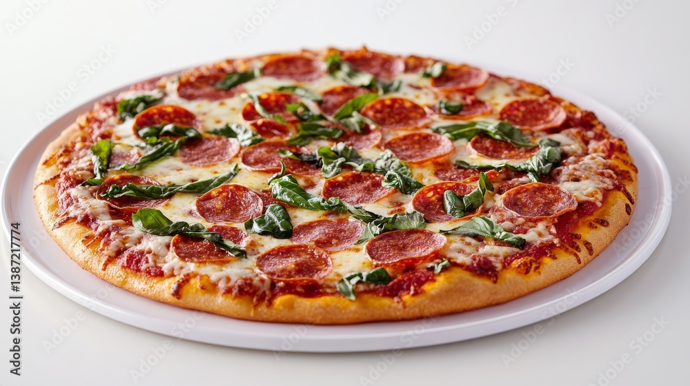 A classic pizza with pepperoni, cheese, and basil. Featuring indulgence and flavor A classic pizza with pepperoni, cheese, and basil. Featuring indulgence and flavor