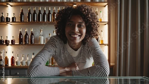 The Smiling Bartender Behind Bar