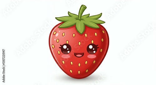 Cute Strawberry Cartoon Character Smiling on White Background for Kids Designs