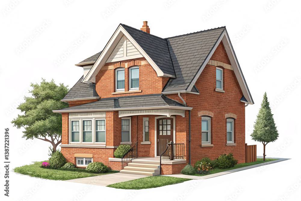 Charming Red Brick House with Garden and Welcoming Porch in a Suburban Setting Charming Red Brick House with Garden and Welcoming Porch in a Suburban Setting