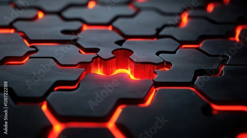 Abstract futuristic honeycomb pattern with glowing red interior