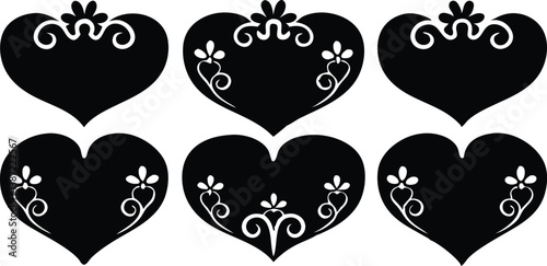 Ornate Red Heart Designs Set with Floral and Swirling Patterns for Romantic Art