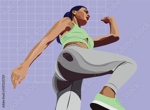 Exercises butt muscles. Running woman vector. Dynamic movement