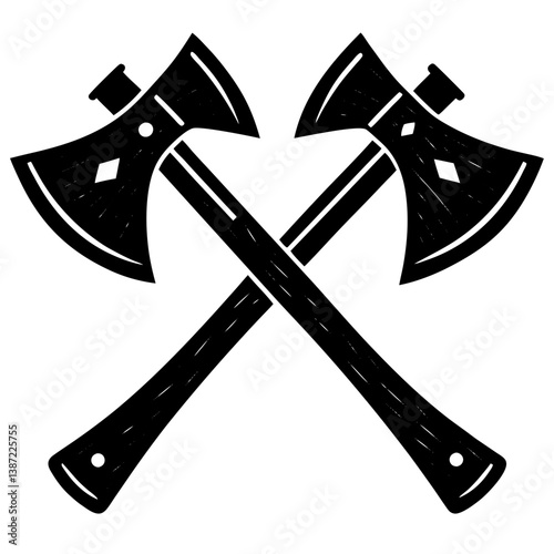 Two crossed axes silhouette for lumberjack or woodworking theme