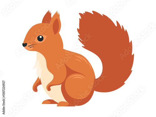 Cute squirrel vector illustration sitting upright with fluffy tail and acorn