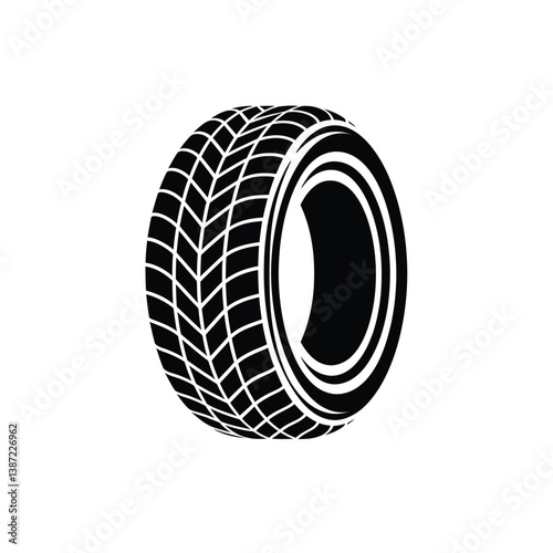 Black Car Tire Logo with Detailed Tread Pattern – Automotive Wheel Symbol on White Background
