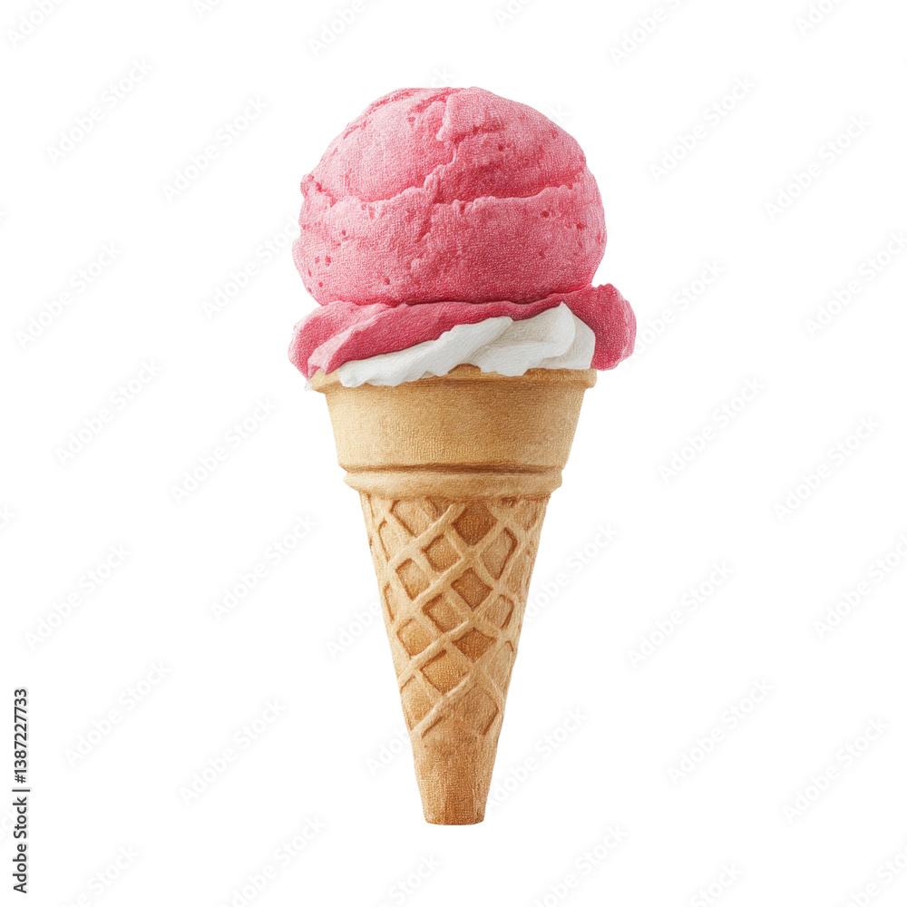 Strawberry ice cream cone with white frosting. Sweet treat for summer. Strawberry ice cream cone with white frosting. Sweet treat for summer.