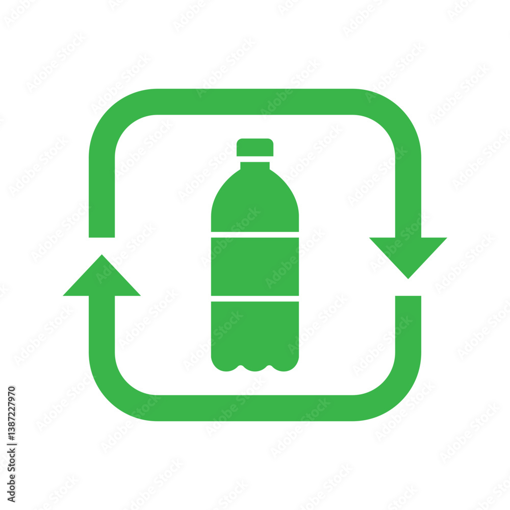 Fototapeta premium Recycle plastic bottle icon with arrows sign recycling, Reusable ecological preservation concept, Pictogram flat design, Isolated on white background, Vector illustration