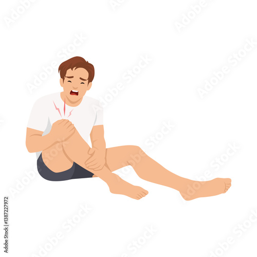 Man Suffering from Sudden Leg Pain. Indicating muscle cramps or injury. Flat vector illustration isolated on white background