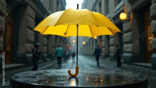 Wallpaper Mural Yellow umbrella standing upright on stone by river in forest during sunny day. Torontodigital.ca