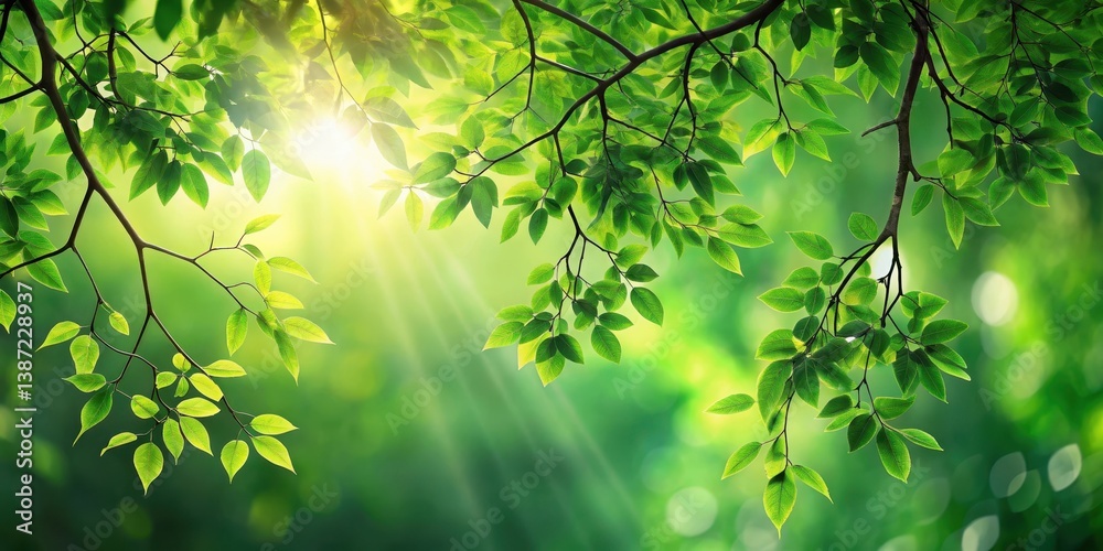 Fototapeta premium Vibrant Green Leaves Basking in the Warm Sunlight of a Serene Forest
