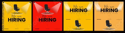 Flat Hiring announcement social media post design.Modern and creative hiring square banner template design.We are hiring job vacancy,Digital Marketing agency social media post.Set of editable square 