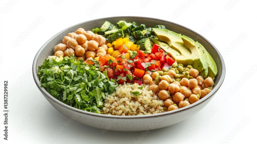A colorful salad bowl with quinoa, chickpeas, and avocado. Featuring health and freshness A colorful salad bowl with quinoa, chickpeas, and avocado. Featuring health and freshness
