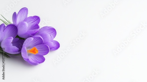 Wallpaper Mural Purple Crocus Flowers Minimalist Style High-resolution Soft Lighting Left-aligned Close-up View Delicate Petals Spring Bloom White Background Soft Lavender Hues Ideal for Greeting Cards Torontodigital.ca