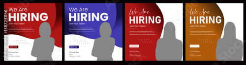 Flat Hiring announcement social media post design.Modern and creative hiring square banner template design.We are hiring job vacancy,Digital Marketing agency social media post.Set of editable square 