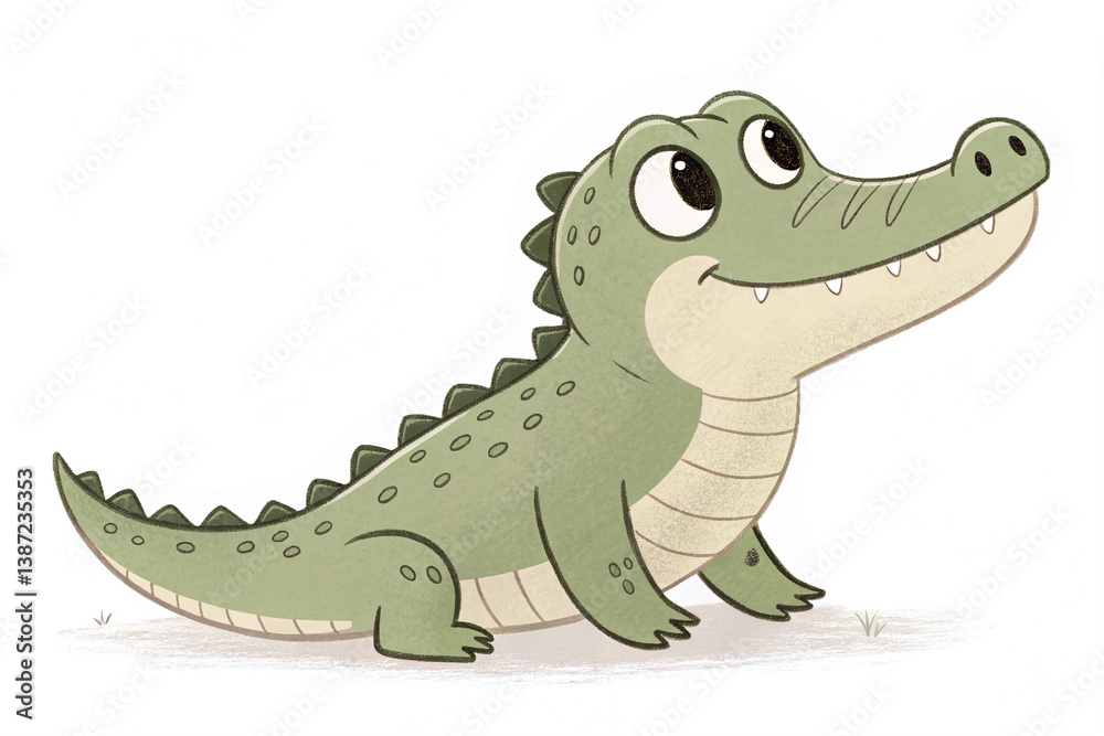 Fototapeta premium Cute Cartoon Alligator Character with Big Eyes and Playful Expression on Transparent Background