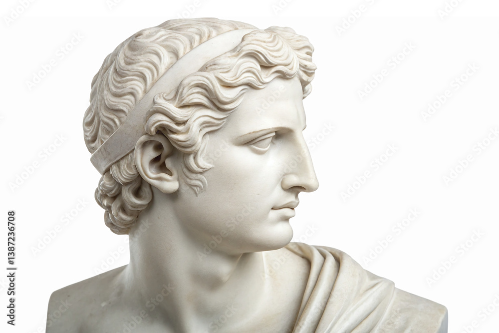 Elegant Classical Sculpture of a Young Man with Detailed Facial Features and Traditional Headband Elegant Classical Sculpture of a Young Man with Detailed Facial Features and Traditional Headband