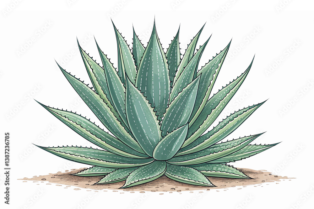 Fototapeta premium Detailed Hand-Drawn Agave Plant Illustration with Transparent Background for Botanical Designs