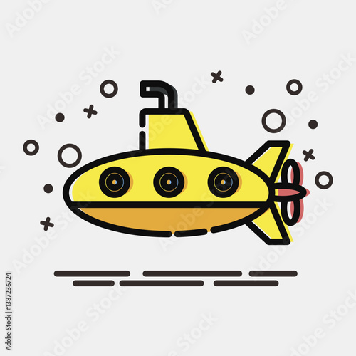 Icon submarine. Transportation elements. Icons in MBE style. Good for prints, posters, logo, sign, advertisement, etc.