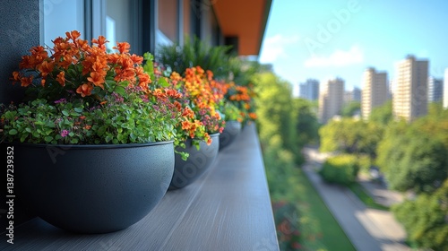 Wallpaper Mural Urban Balcony Oasis: Vibrant Flowers and City Views Torontodigital.ca